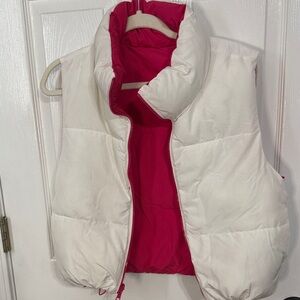 Women's White and Pink Puffer Vest